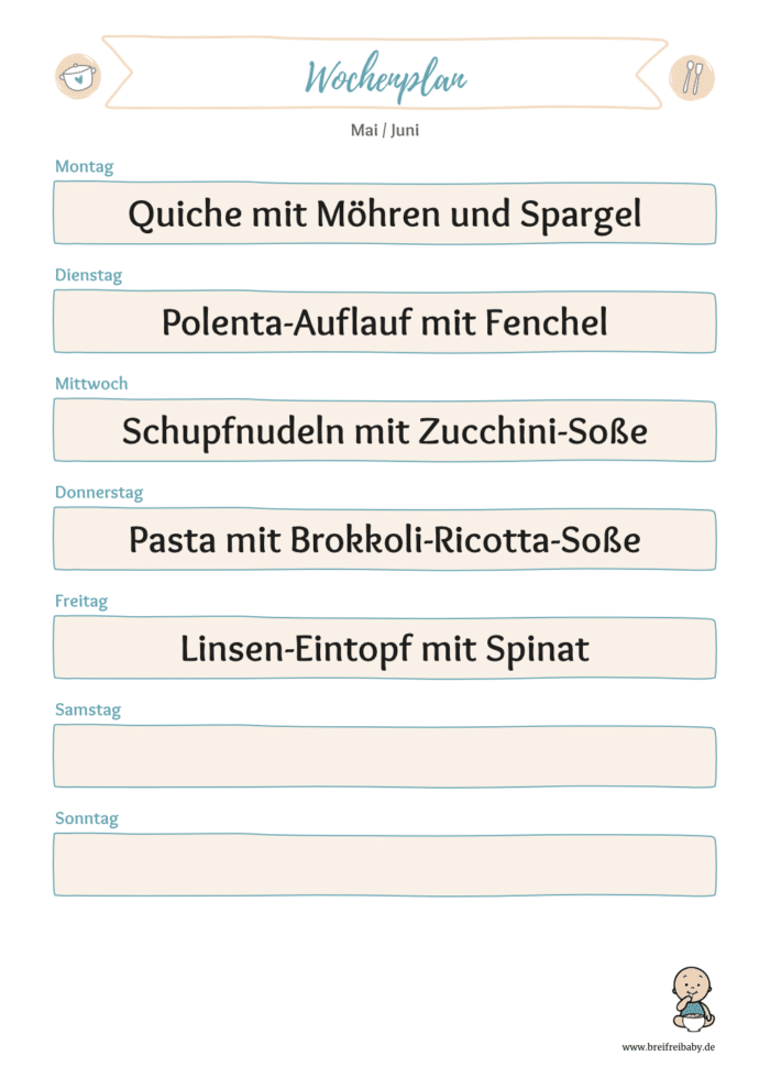 Wochenplan erstellen einfach und schnell mit Rezepten für die Familie, breifrei und BLW sowie Kleinkinder