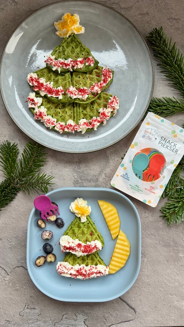 Das beste Weihnachtsrezept Kinder - grüner Tannenbaum aus Waffeln