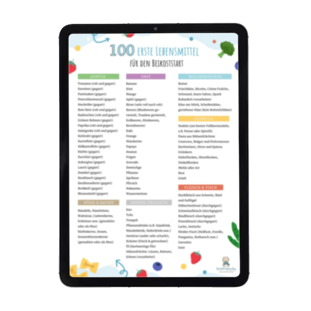 Mockup iPad der Liste "100 erste Lebensmittel für dein Baby"