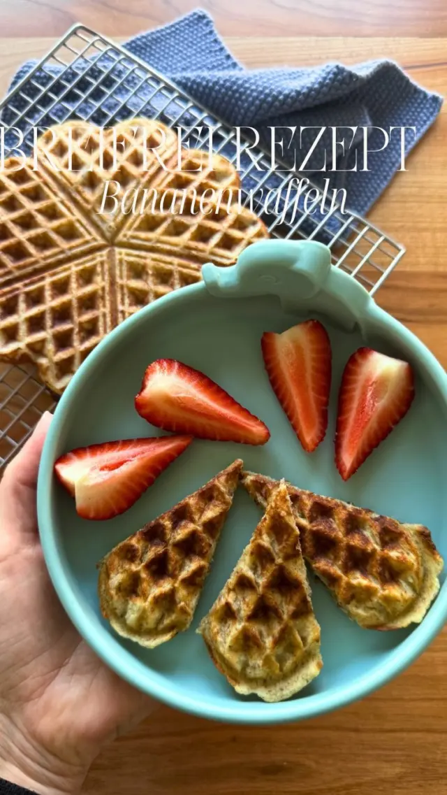 Ein super einfaches und schnelles Rezept ab Beikoststart: zuckerfreie Bananenwaffeln mit der Extraportion Nährstoffe!

So geht’s:
1 Banane🍌
1 Ei🥚
50 ml neutrales Öl oder zerlassene Butter
50 g gemahlene Nüsse🌰
50 g Mehl
50 ml Flüssigkeit (z.B. Sojadrink)

🧇die Zutaten so wie im Rezept gezeigt mischen und dann in einem gut eingeführten Waffeleisen nach und nach auspacken. Für das Baby die Waffeln ganz zu Beginn am besten in halbe Herzen schneiden.

❇️ Die Waffeln können hervorragend eingefroren werden, deshalb kann man auch die zwei oder dreifache Menge zubereiten.

🧇Was ist dein Lieblings-Waffelrezept?
#breifreibaby #breifrei #beikost #blw #beikoststart